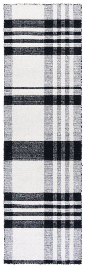 Safavieh Striped Handloom Kilim Runner In Black & Ivory Plaid — Durable Wool-Cotton Flatweave For Hallways 2'-3" x 8'-0" STK902Z-28
