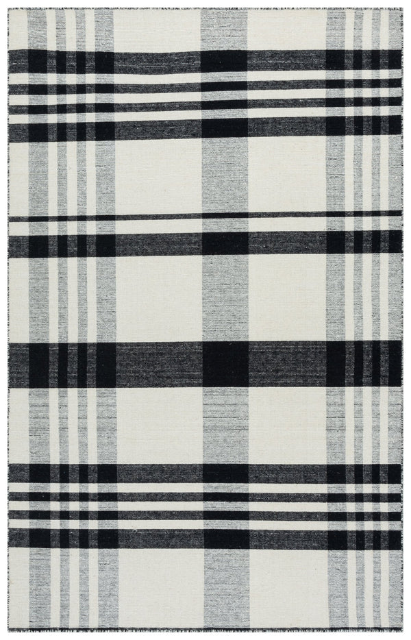 Safavieh Striped Handloom Kilim Rug In Black Ivory—Wool-Cotton Durrie, Low Pile, Durable Artisan Craftsmanship 4'-0" x 6'-0" STK902Z-4