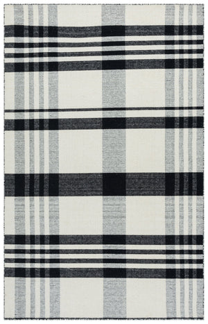 Safavieh Striped Handloomed Kilim 902Z Black Ivory Plaid Durrie Rug — Low-Profile Wool-Cotton Accent Rug 3'-0" x 5'-0" STK902Z-3
