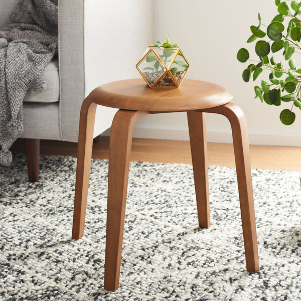 Safavieh Luella Stackable Stool - Contemporary Minimalist Design With Sculptural Bentwood Legs For Versatile Use Walnut STL1000B