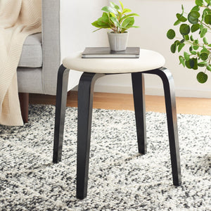 Safavieh Jo Upholstered Stackable Stool – Modern Lightweight Accent Seating With Stylish Bentwood Legs Black / Cream STL1001A