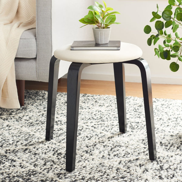 Safavieh Jo Upholstered Stackable Stool – Modern Lightweight Accent Seating With Stylish Bentwood Legs Black / Cream STL1001A