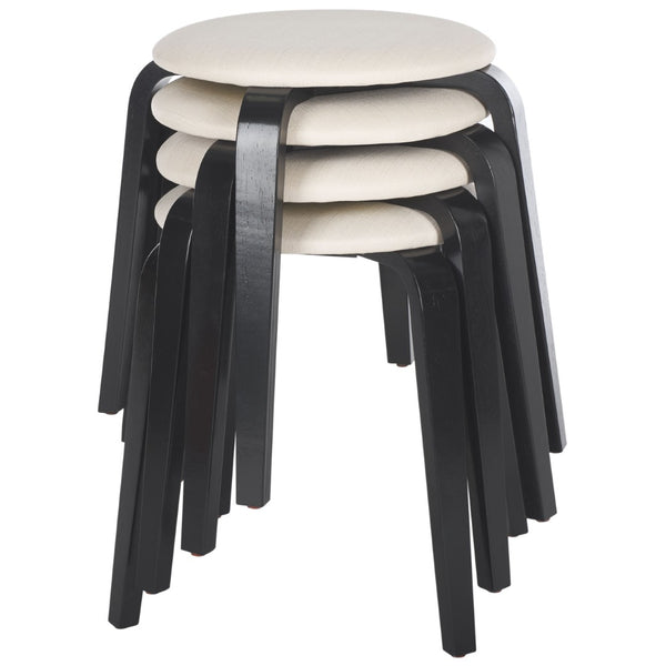Safavieh Jo Upholstered Stackable Stool – Modern Lightweight Accent Seating With Stylish Bentwood Legs Black / Cream STL1001A