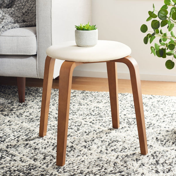 Safavieh Jo Upholstered Stackable Stool – Modern Lightweight Accent Seating With Stylish Bentwood Legs Walnut / Cream STL1001B