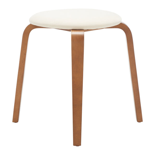 Safavieh Jo Upholstered Stackable Stool – Modern Lightweight Accent Seating With Stylish Bentwood Legs Walnut / Cream STL1001B