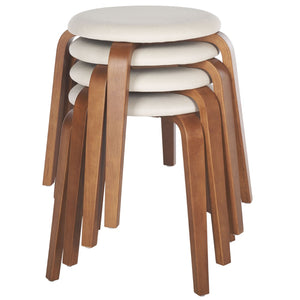 Safavieh Jo Upholstered Stackable Stool – Modern Lightweight Accent Seating With Stylish Bentwood Legs Walnut / Cream STL1001B