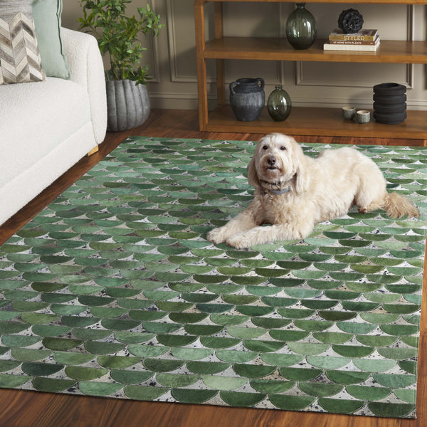 Safavieh Studio Hand-Woven Leather Area Rug In Green And Grey — Minimalist, Artisanal Texture For Modern Homes 3'-0" x 5'-0" STL102Y-3