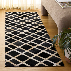 Safavieh Studio Hand-Woven Leather Area Rug Black Ivory Geometric Pattern Low-Profile Luxury Accent Rug 4'-0" x 6'-0" STL103Z-4