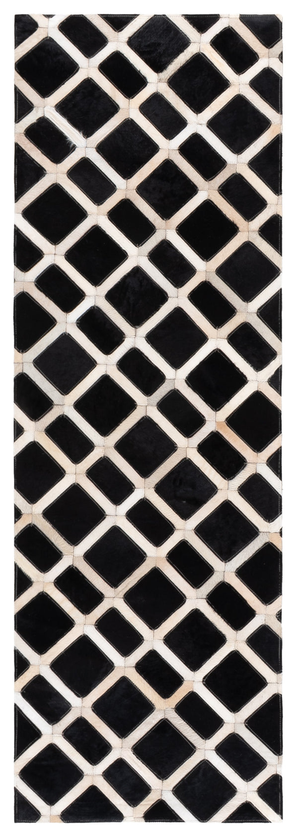 Safavieh Studio Hand-Woven Leather Area Rug Black Ivory Geometric Pattern Low-Profile Luxury Accent Rug 4'-0" x 6'-0" STL103Z-4