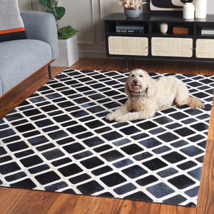 Safavieh Studio Leather Area Rug Hand-Woven In India, Genuine Black Ivory Leather Rug For Modern Spaces 3'-0" x 5'-0" STL103Z-3