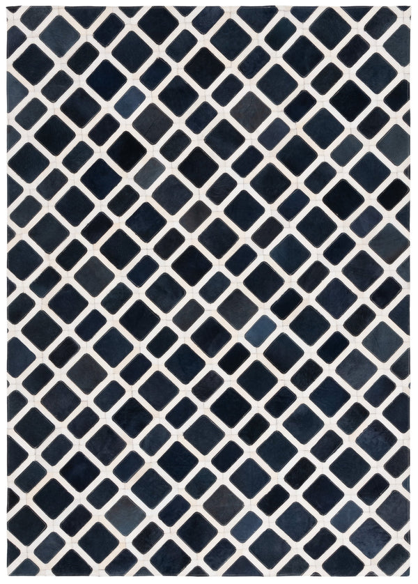 Safavieh Studio Hand-Woven Leather Area Rug Black Ivory Geometric Pattern Low-Profile Luxury Accent Rug 4'-0" x 6'-0" STL103Z-4