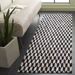 Safavieh Studio Hand-Woven Leather Area Rug 3X5 Ivory & Black Geometric Luxury, Durable Artisan Craftsmanship, Low-Profile STL108A-3