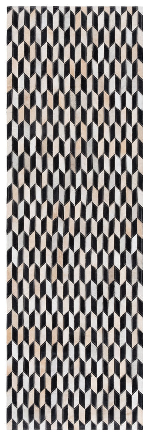 Safavieh Studio Hand-Woven Leather Area Rug 3X5 Ivory & Black Geometric Luxury, Durable Artisan Craftsmanship, Low-Profile STL108A-3