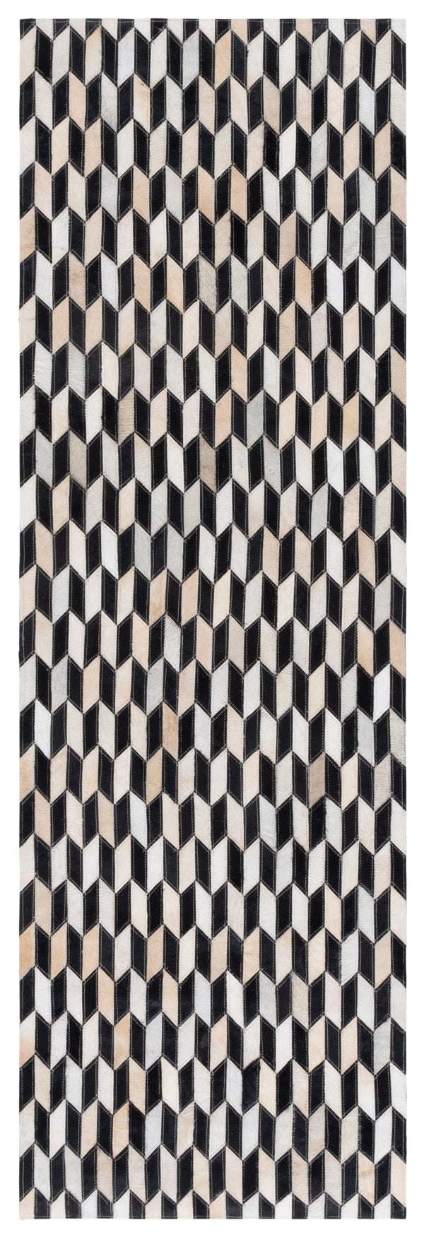Safavieh Studio Hand-Woven Leather Area Rug 3X5 Ivory & Black Geometric Luxury, Durable Artisan Craftsmanship, Low-Profile STL108A-3