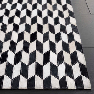 Safavieh Studio Hand-Woven Leather Area Rug 3X5 Ivory & Black Geometric Luxury, Durable Artisan Craftsmanship, Low-Profile STL108A-3