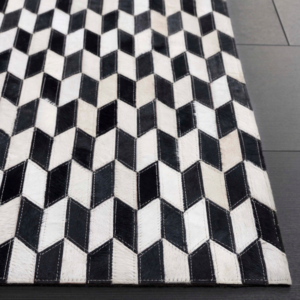 Safavieh Studio Hand-Woven Leather Area Rug 3X5 Ivory & Black Geometric Luxury, Durable Artisan Craftsmanship, Low-Profile STL108A-3