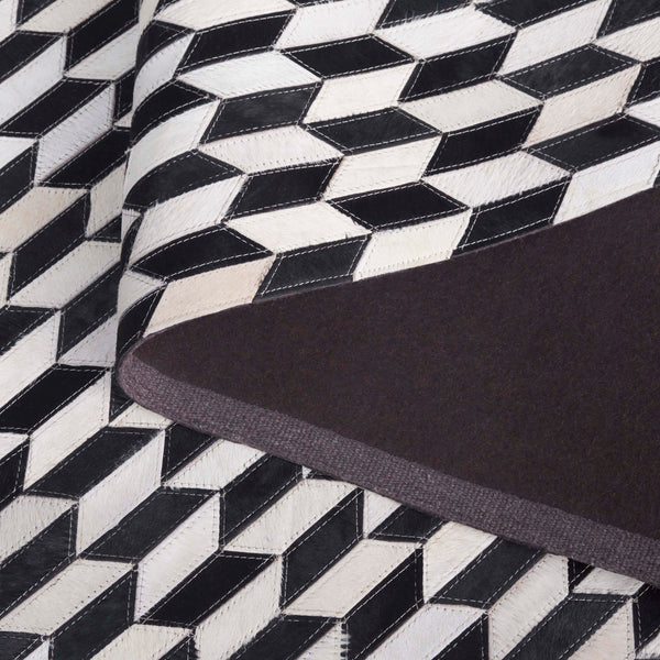 Safavieh Studio Hand-Woven Leather Area Rug 3X5 Ivory & Black Geometric Luxury, Durable Artisan Craftsmanship, Low-Profile STL108A-3