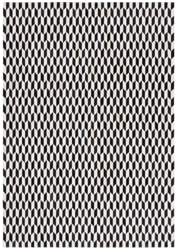 Safavieh Studio Hand-Woven Leather Area Rug 3X5 Ivory & Black Geometric Luxury, Durable Artisan Craftsmanship, Low-Profile STL108A-3