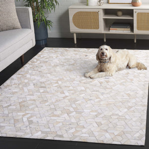 Safavieh Studio Handcrafted Ivory And Silver Leather Rug — Hand-Woven Indian Craftsmanship, Low-Profile Luxury 3'-0" x 5'-0" STL109A-3