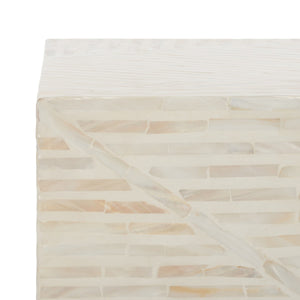 Safavieh Kiely Square Stool XII23 Champagne Faux Mother Of Pearl Wood STL1800A