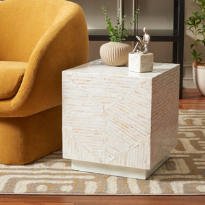 Safavieh Kiely Square Stool - Coastal-Contemporary Accent With Champagne Faux Mother-Of-Pearl Shimmer STL1800A
