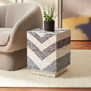 Safavieh Blythe Square Stool - Sculptural Accent With Luxurious Capiz Shell Inlay For Modern Interiors White / Dark Grey STL1801A