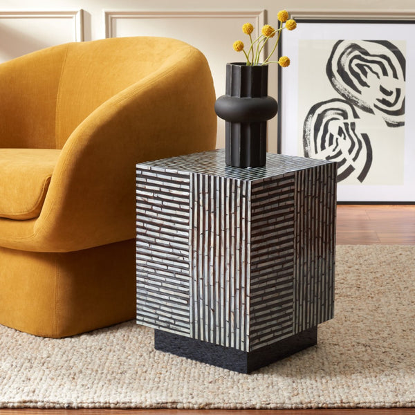 Safavieh Hamza Square Stool - Coastal-Chic Accent Seat With Shimmering Faux Mother-Of-Pearl & Modern Glam Touch STL1802A