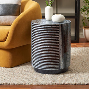 Safavieh Harlon Round Stool - Coastal-Chic Accent Seat With Faux Mother Of Pearl, Modern Glamour & Versatility STL1803A
