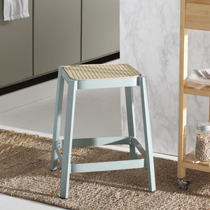 Safavieh Palmyra Cane Stool - Coastal-Inspired Design With Aqua Smoke Base For Kitchen & Living Spaces STL2500A