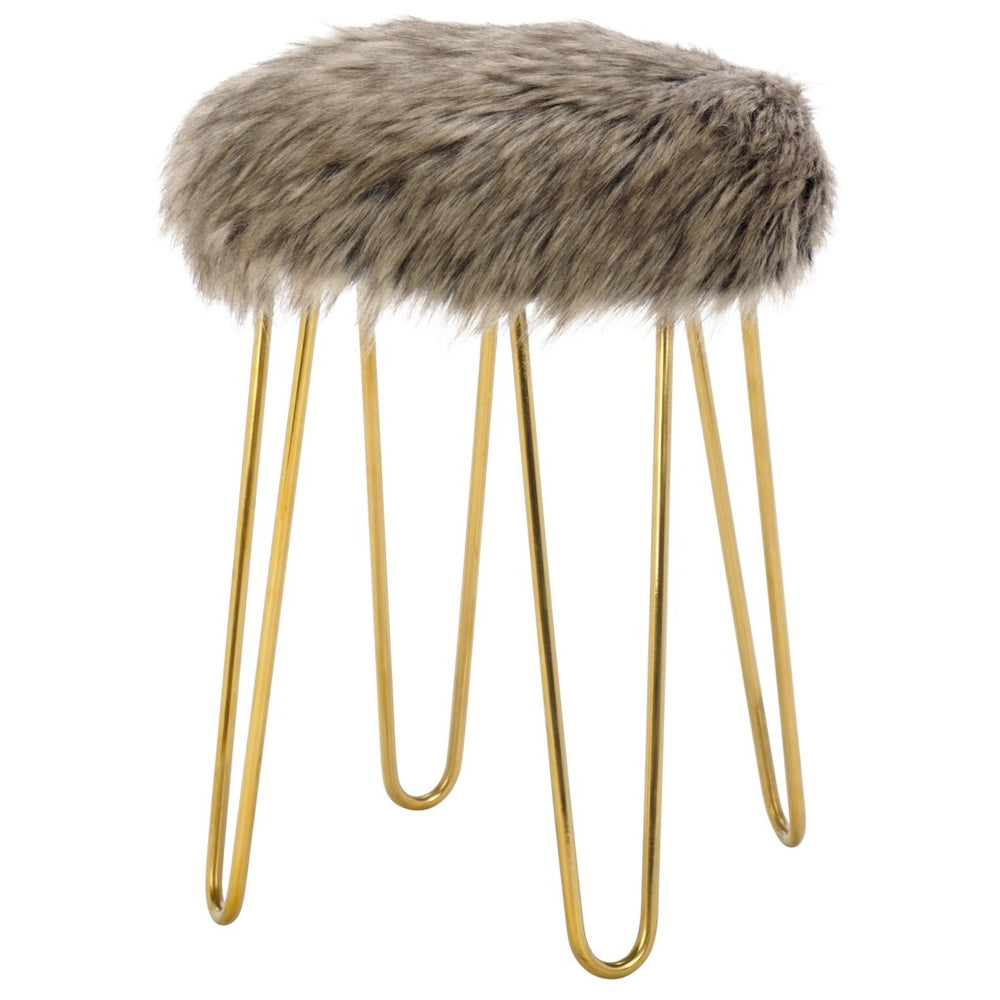 Safavieh Caspian Foot Stool - Luxurious Faux Fox Upholstery With Brass Legs For Stylish Home Accent & Comfort Grey STL4500A