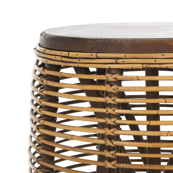 Safavieh Maui Coastal Rattan Drum Stool Table - Handcrafted Accent Piece For Modern And Eclectic Spaces Honey Brwn Wash STL6500B