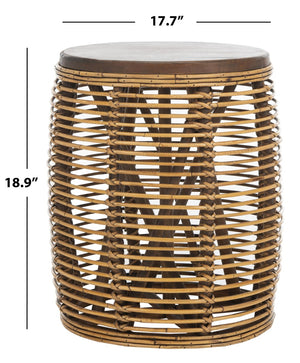 Safavieh Maui Coastal Rattan Drum Stool Table - Handcrafted Accent Piece For Modern And Eclectic Spaces Honey Brwn Wash STL6500B