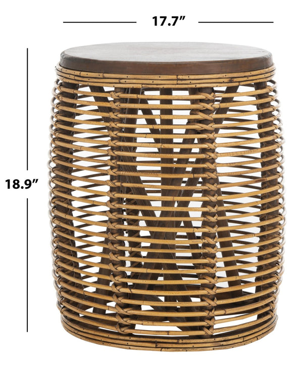 Safavieh Maui Coastal Rattan Drum Stool Table - Handcrafted Accent Piece For Modern And Eclectic Spaces Honey Brwn Wash STL6500B
