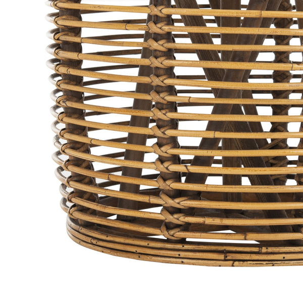 Safavieh Maui Coastal Rattan Drum Stool Table - Handcrafted Accent Piece For Modern And Eclectic Spaces Honey Brwn Wash STL6500B