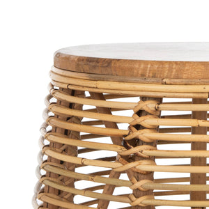 Safavieh Maui Coastal Rattan Drum Stool Table - Handcrafted Accent Piece For Modern And Eclectic Spaces Natural STL6500C