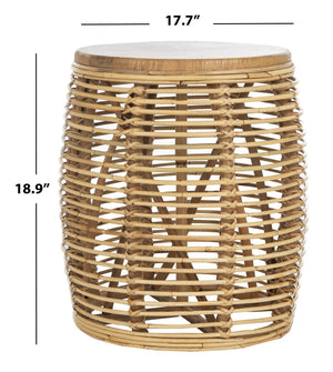 Safavieh Maui Coastal Rattan Drum Stool Table - Handcrafted Accent Piece For Modern And Eclectic Spaces Natural STL6500C