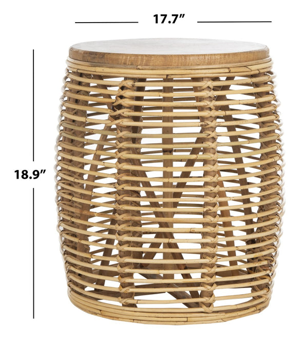 Safavieh Maui Coastal Rattan Drum Stool Table - Handcrafted Accent Piece For Modern And Eclectic Spaces Natural STL6500C