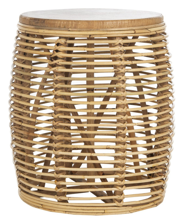 Safavieh Maui Coastal Rattan Drum Stool Table - Handcrafted Accent Piece For Modern And Eclectic Spaces Natural STL6500C