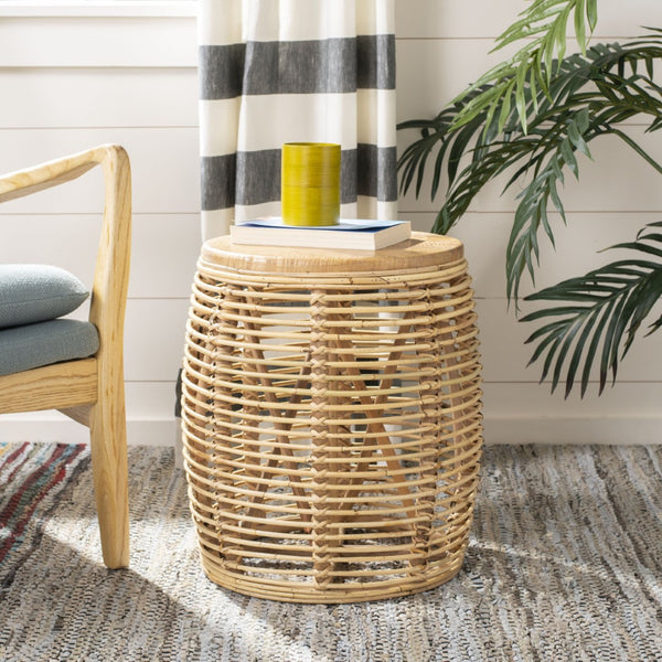 Safavieh Maui Coastal Rattan Drum Stool Table - Handcrafted Accent Piece For Modern And Eclectic Spaces Natural STL6500C