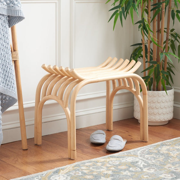 Safavieh Strix Curved Rattan Stool - Versatile Tropical Accent For Seating, Side Table, Or Home Decor STL6501A