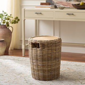 Safavieh Shanely Wood-Top Rattan Stool - Versatile Accent Piece For Boho, Coastal & Farmhouse Interiors STL6503A