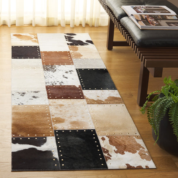 Safavieh Studio Hand-woven Luxe Leather Area Rug - Durable Natural Hide For Stylish Home Décor Elegance Brown ,Ivory Leather Pile Stl823t-27