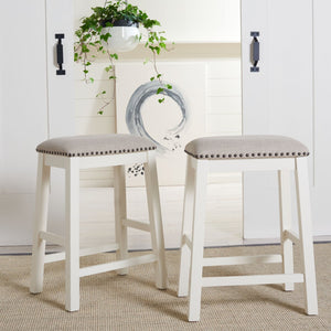 Safavieh AERO Counter Stool Set of 2 - Chic Grey Fabric & White Frame, Perfect for Modern Kitchen Bars STL9218A-SET2