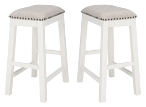 Safavieh AERO Counter Stool Set of 2 - Chic Grey Fabric & White Frame, Perfect for Modern Kitchen Bars STL9218A-SET2