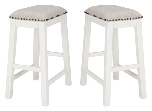 Safavieh AERO Counter Stool Set of 2 - Chic Grey Fabric & White Frame, Perfect for Modern Kitchen Bars STL9218A-SET2