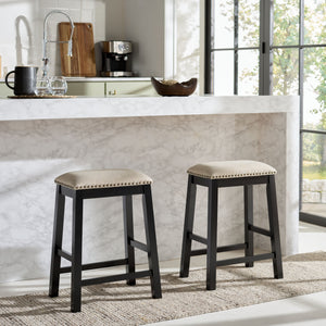 Aero Counter Stool Set Of 2 With Upholstered Seat, Nailhead Trim & Rubberwood Frame For Stylish Comfort