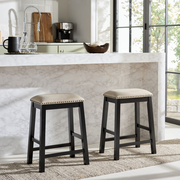 Aero Counter Stool Set Of 2 With Upholstered Seat, Nailhead Trim & Rubberwood Frame For Stylish Comfort