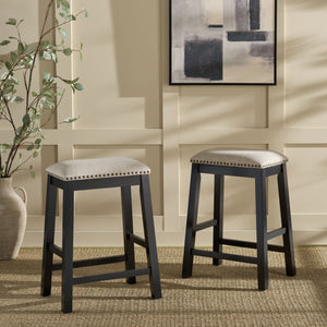 Aero Counter Stool Set Of 2 With Upholstered Seat, Nailhead Trim & Rubberwood Frame For Stylish Comfort