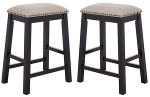 Aero Counter Stool Set Of 2 With Upholstered Seat, Nailhead Trim & Rubberwood Frame For Stylish Comfort