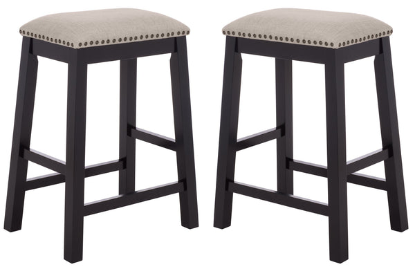 Aero Counter Stool Set Of 2 With Upholstered Seat, Nailhead Trim & Rubberwood Frame For Stylish Comfort
